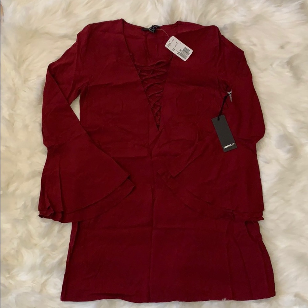 Deep V cut red dress